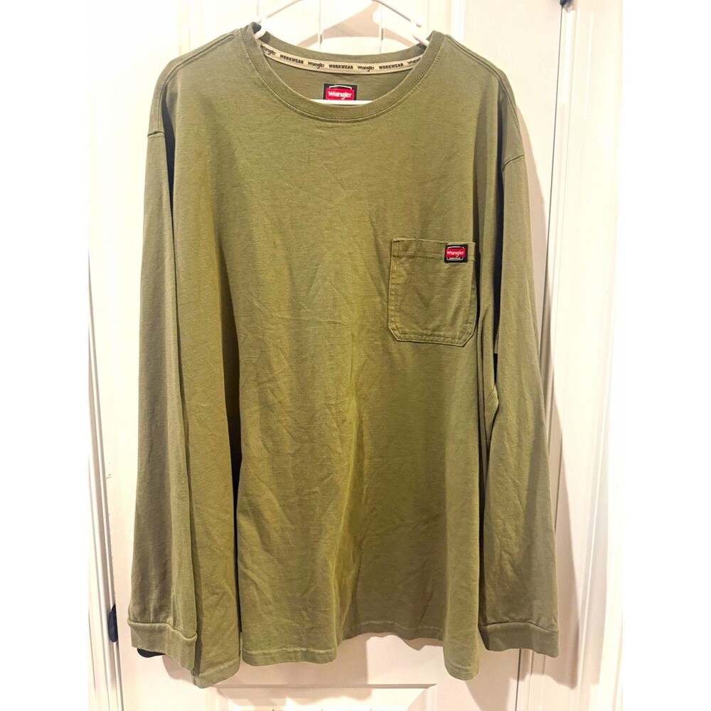Wrangler Workwear Men’s Green Long Sleeve Pocket Crew Neck Cotton Tee 3XL